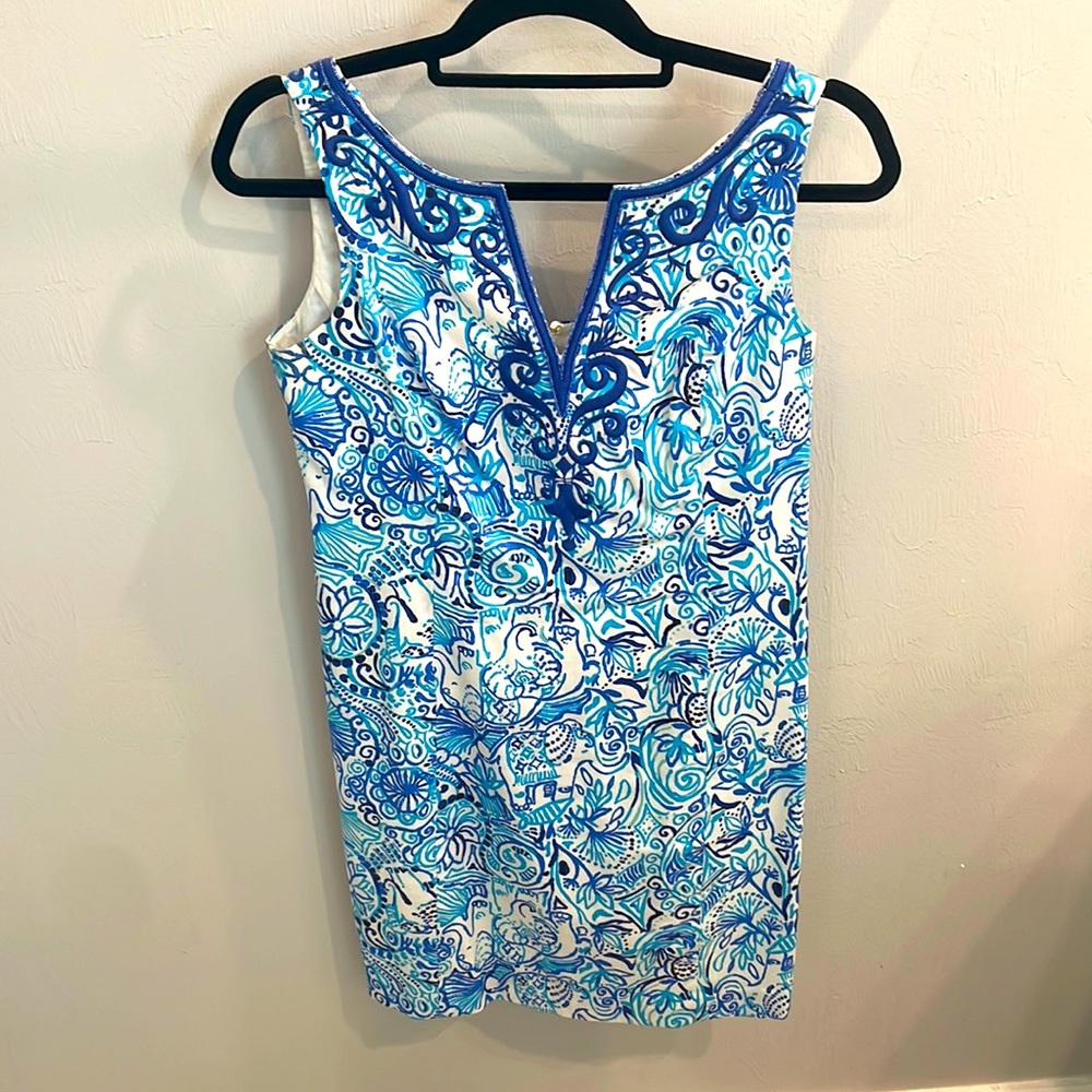 Lilly Pulitzer Blue & White Floral Print Sleeveless Mini Dress